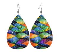 Rainbow Fish Scale Earrings for Women Teardrop Dangle Earrings Boho Lightweight Unique Leather Earrings Fashion Pendant for Birthday Gift Fashion Jewelry