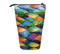 Rainbow Fish Scale Expandable Stand Pencil Pouch, Multi-Design Oxford Fabric, Adjustable Height, Multi-Use Cosmetic Bag
