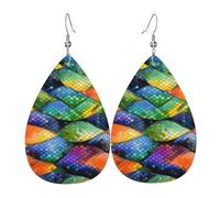Rainbow Fish Scale Leather Earrings, Women'S Accessories, Suitable For Everyday Wear, Commuting And Travel.