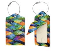 Rainbow Fish Scale Luggage Tags for Suitcases, 1 PU Leather Suitcase Tags Identifiers with Stainless Steel Loop, Privacy Cover ID Label with Address Card, Travel Essentials Bag Tag