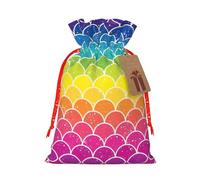 Rainbow Fish Scale Print Christmas Drawstring Gift Bag, Burlap Favor Pouch For Birthday And Holiday Celebrations-S Size