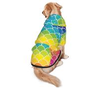 Rainbow Fish Scale Print Dog Hoodie Pet Sweatshirt, Warm, Soft And Breathable Hooded Clothes For Medium To Large Dogs, Easy-To-Wear Design, For Winter And Fall