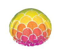 Rainbow Fish Scale Print Double Layer Shower Cap Reusable Lightweight And Soft Bath Hair Cap For Women