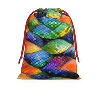 Rainbow Fish Scale Print Holiday Drawstring Bag, Treat Pouch Wrap,Reusable Event Favor,Daily Storage Bag L