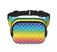 Rainbow Fish Scale Print Men and Women Square Double Layer Waist Bag Workout Crossbody Travel Waist Bag, Black, One Size