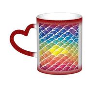 Rainbow Fish Scale Print Thermal Color Changing Mug, Ceramic Coffee Cup, Magic Mug for Home Office Cafe