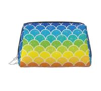 Rainbow Fish Scale Printed Beauty Pouch, Large Makeup Holder with Built-in Sponge Protection for Home and Trip