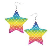 Rainbow Fish Scale Printed Leather Pierced Earring Set, 1 Pair Lightweight Bohemian Earrings Birthday Party Jewelry Gifts For Women