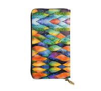 Rainbow Fish Scale Printed leather wallet, 7.5 x 4.1-inch long credit card holder, portable travel cash wallet
