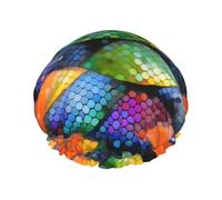 Rainbow Fish Scale Printed shower cap, reusable, double-layered design, suitable for women to wrap their hair, wash their face, and apply face masks.