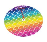 Rainbow Fish Scale Printing Christmas Tree Skirt With 3 Red Rope Ties Xmas Trees Mat Soft Farmhouse Holiday Decoration