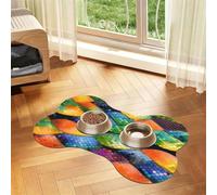 Rainbow Fish Scale Prints Bone-shaped pet meal mat | Absorbent, non-slip, durable, and easy-to-clean pet feeding mat