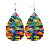 Rainbow Fish Scale Prints Leather Teardrop earrings Pendant Stylish and beautiful Lightweight Dangle for Women Girls
