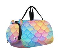 Rainbow Fish Scale Shimmer Girl's Gym Duffel Bag with Shoes Compartment Lightweight Weekend Overnight Carry on Bag for Beach Swim Bags Pool Sports