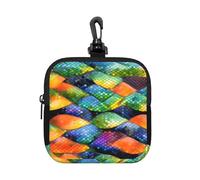 Rainbow Fish Scale Small Waterproof Zipper Pouch-Neoprene Storage Bag for Earbuds, Keychain Clip Case