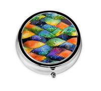 Rainbow Fish Scale This Small, Round, Three-Compartment Travel Pill Box is Perfect for Storing Daily medications, Vitamins, and on-The-go.