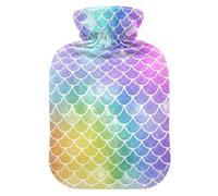 Rainbow Fish Scales Hot Water Bottles with Soft Velvet Cover Hot Water Bag for Menstrual Cramps