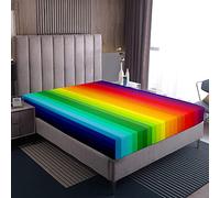 Rainbow Fitted Sheet 100% Microfiber Breathable Colorful Vertical Lines Palette Abstract Art Only Bedsheet No Pillowcases Fitted Sheets Luxury Single Size(90 x 190+30cm)