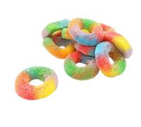 Rainbow Fizzy Jelly Ring Sweets Fruity Chewy Hallal Treats Sugar Coated Colourful Gummy Loops Pack of 500g 1kg 2kg (1 Kg, Rainbow Rings Jelly gummy)