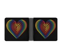 Rainbow Flag Color Heart Wallet PU Leather Bifold Wallet Slim Front Pocket Mini Purse Card Slots Holder for Women Men