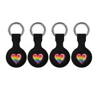 Rainbow Flag Heart LGBTQ Gay Proud Keychain Holder Case Compatible with AirTag Waterproof Silicone Shell Protective Case 4PCS