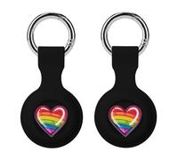 Rainbow Flag Heart LGBTQ Gay Proud Keychain Holder Case Compatible with AirTag Waterproof Silicone Shell Protective Case 2PCS