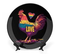 Rainbow Flag LGBT Gay Pride I Love Cock Decorative Plate Ceramic China Plates with Display Stand for Home Wall Decor 7inch