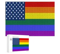 Rainbow Flag LGBT U.S.A Funny Wooden Puzzle Adults Difficult Jigsaw Puzzles with Storage Box for Family Game Birthday Gift