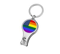 Rainbow Flag LGBT U.S.A Portable Metal Nail Clipper with Keychain Sharp Fingernail Clippers for Men Women