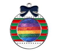 Rainbow Flag LGBTQ G-alaxy Funny Christmas Pendant Charms Metal Hanging Xmas Tree Ornament Necklace Jewelry Circular