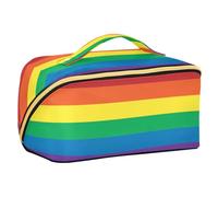 Rainbow Flag Pattern Stripes Designed Cosmetic Bags With Compartments Stylish Capacity Travel Cosmetic Bag Vertical Freestanding
