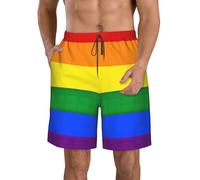 Rainbow Flag Print Beach Casual Shorts,Summer Shorts,Mens Swim Trunks,Stylish Board Shorts for Men