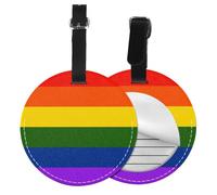Rainbow Flag Print Round Luggage Tag 10 Cm, Pu Leather Suitcase Label, Luggage Tags for Cruise Ships Suitcase Tags Beach Malibu Print Privacy Cover Id Label