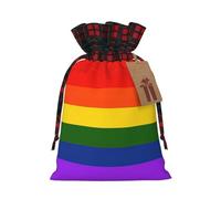 Rainbow Flag Printing Color Matching Plaid Christmas Bag With Drawstring,4.7x6.9 In For Christmas Halloween