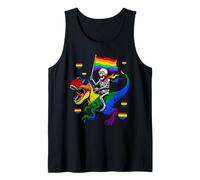 Rainbow Flag Skeleton Riding T-rex Proud LGBT Supporter Tank Top
