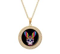 Rainbow Flag Skull Bunny Ears Easter Gay Multicolored Diamond Necklace Dainty Round Pendants Jewelry for Women Golden-style