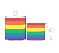 Rainbow Flag Striped Pattern Transparent Plastic Storage Containers With Lid Pantry Essentials Decorative Dental Floss Storage Jar For Cotton Swabs, 2 Pcs
