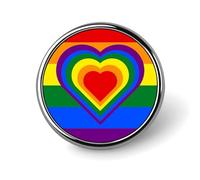 Rainbow Flag with Hearts Round Lapel Pin Button Brooch Tie Badge Elegant Hat Clothing Jewelry Accessories