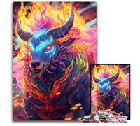 Rainbow Flame Bull Pc Adults Jigsaw Puzzle paper Jigsaw Challenging Brain Teaser Family Activity Home Decor 1000 PCS(38x26cm)