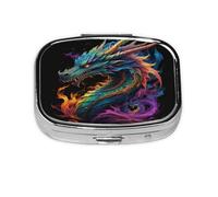 Rainbow Flame Dragon Pattern Pill Case Pill Box Travel Pill Organizer Small Square Medicine Box for Purse & Pocket Gifts