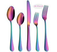 Rainbow Flatware Cutlery Silverware Set 20 Pieces, Stainless Steel Colorful Utensils, Tableware Set Service for 4, Include Knife/Fork/Spoon, Reusable, Mirror Polished, Dishwasher Safe