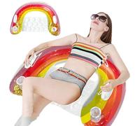 Rainbow Floating Chair, Sequin Design Swimming Pool Water with 2-Cupholder and 2-Handle, Inflatable Floating Mesh Seat Full Relaxing Backrest, Usage for Home Backyard Leisure