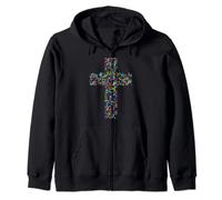 Rainbow Flower Divine Faith Religious Cross Christian Christ Zip Hoodie