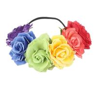 Rainbow Flower Headband for Women - Elastic Rose Floral Crown Headwear, LGBT Pride Accessories for Rainbow Party Parade