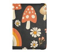 Rainbow Flower Mushroom Design Leather Passport and Vaccine Card Wallet Combo Travel Passport Wallet Passport Holder Combo with Vaccine Card Slot for Women and Men Waterproof
