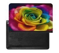 Rainbow Flower Passport Holder Cover Leather Passport Wallet RFID Blocking Travel Wallet Documents Organizer Passport Protector Passport Cover for Men&Women