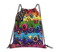 Rainbow Flower Pride Flag Usa Gay Flag Women Men Gym Sack Lightweight Drawstring Backpack Waterproof String Backpack For Beach Hiking Climbing