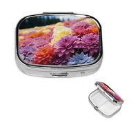 Rainbow Flower Sea Pill Box 2 Compartment Medicine Pill Organizer Square Pill Case for Purse & Pocket Travel Pillbox Portable Metal Medicine Vitamin Fish Oil Organizer Unique Gift