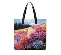 Rainbow Flower Sea Tote Bag for Women, Extra Large PU Leather Handbag, Soft Shoulder Bag for Work & Beach
