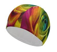 Rainbow Flower Swim Caps for Long Short Hair, Durable Fabric Swimming Caps for Women Men Non-Slip High Elastic Swim Hats Comfortable Bathing Caps Swimming Hat to Keep Hair Clean
